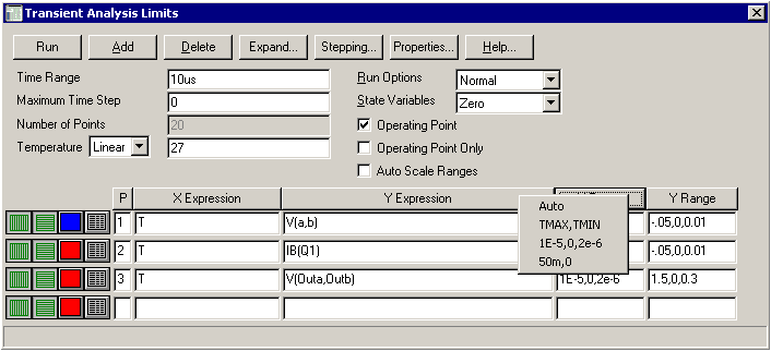 Transient Analysis Limits dialog box