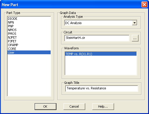 New Part dialog box settings for the NTC subcircuit