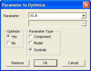 Parameter to Optimize dialog box settings for the A parameter