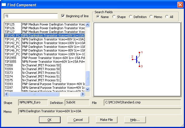 Find Component dialog box