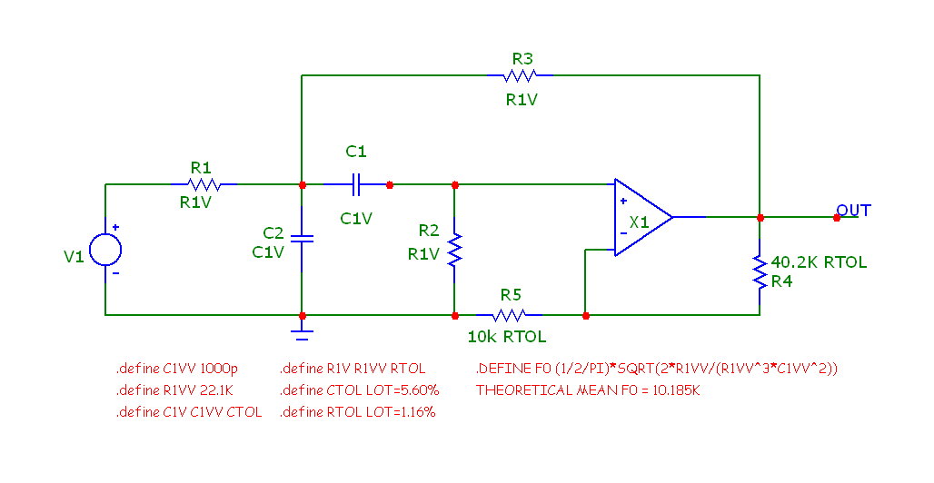 Band pass filter example for worst case analysis.