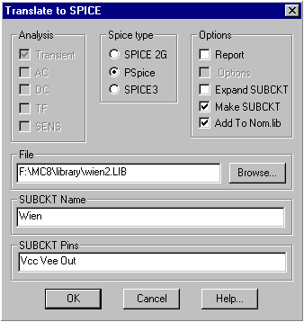Translate to SPICE Dialog Box