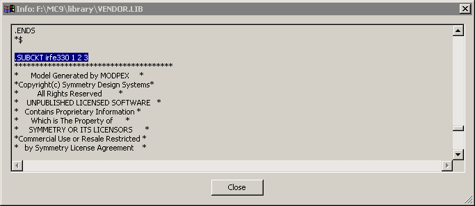 Subcircuit listing dialog box