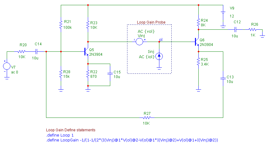 Sedra and Smith loop gain measurement circuit