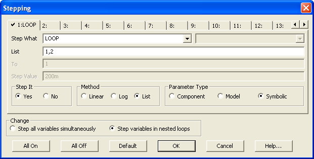 Stepping dialog box settings for the Loop variable