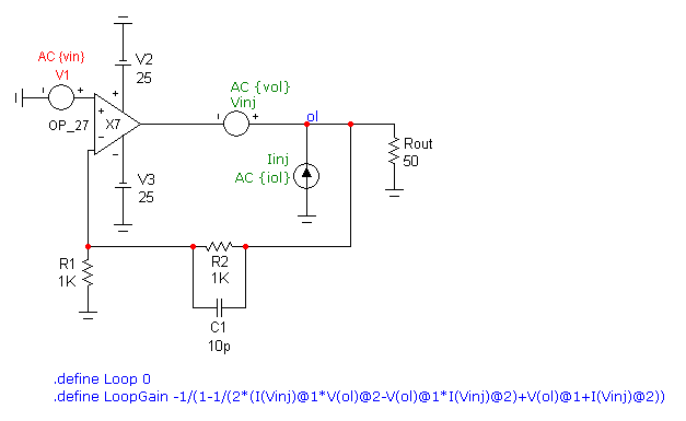 Loop gain example using the Tian method