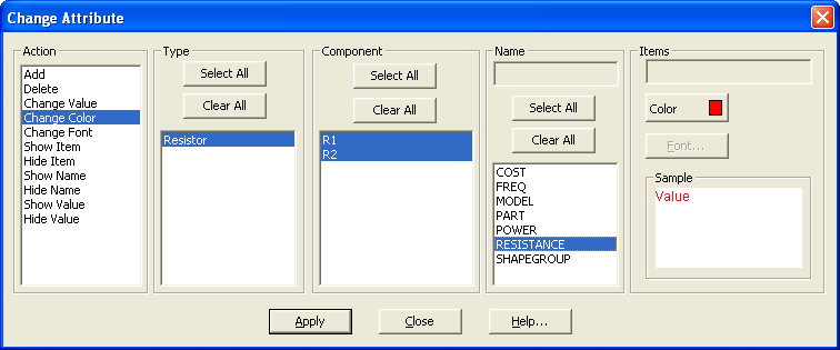 Change command dialog box