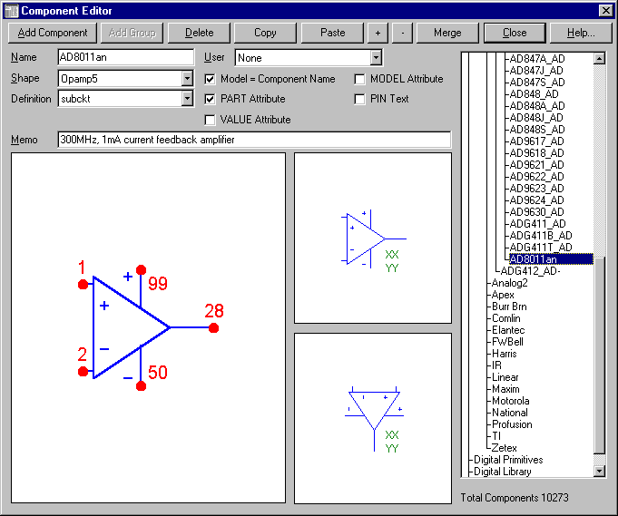 AD8011 Component Settings