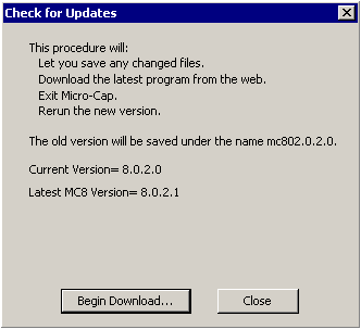 Check for Updates dialog box