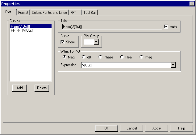 Plot page of the FFT Window Properties dialog box