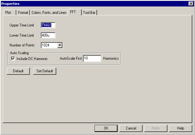 FFT page of the FFT Window Properties dialog box