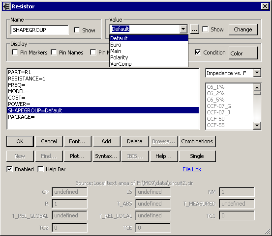 Shape Group list in the Attribute dialog box