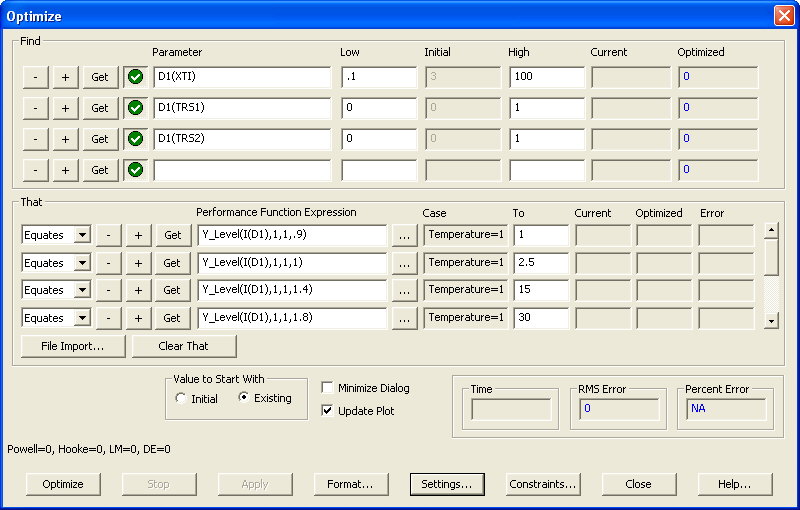 XTI, TRS1, and TRS2 optimizer settings