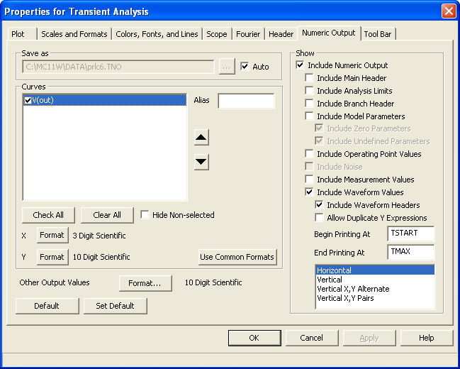 Properties. Numeric Panel settings