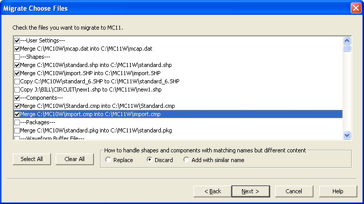 Migrate Choose Files dialog box