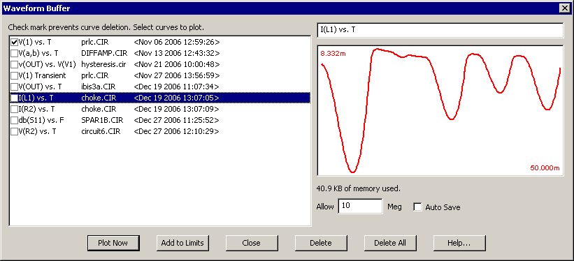 Waveform buffer dialog box