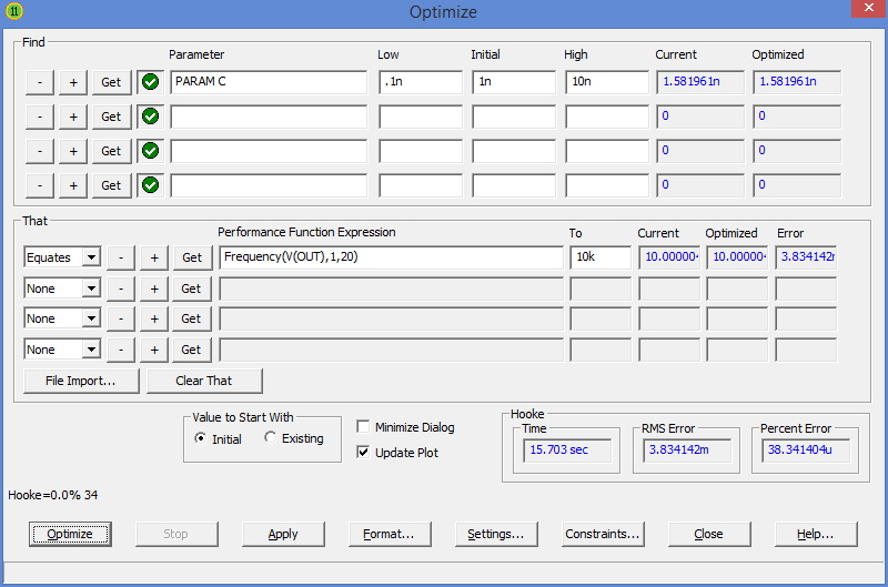 Optmizer results