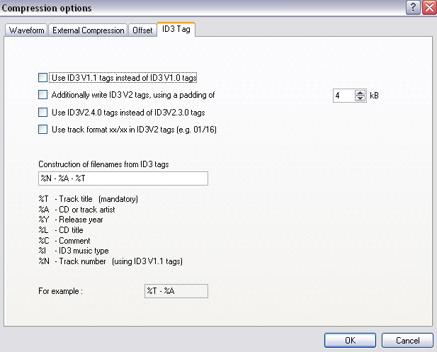 Id options. Exact Audio copy Offset.